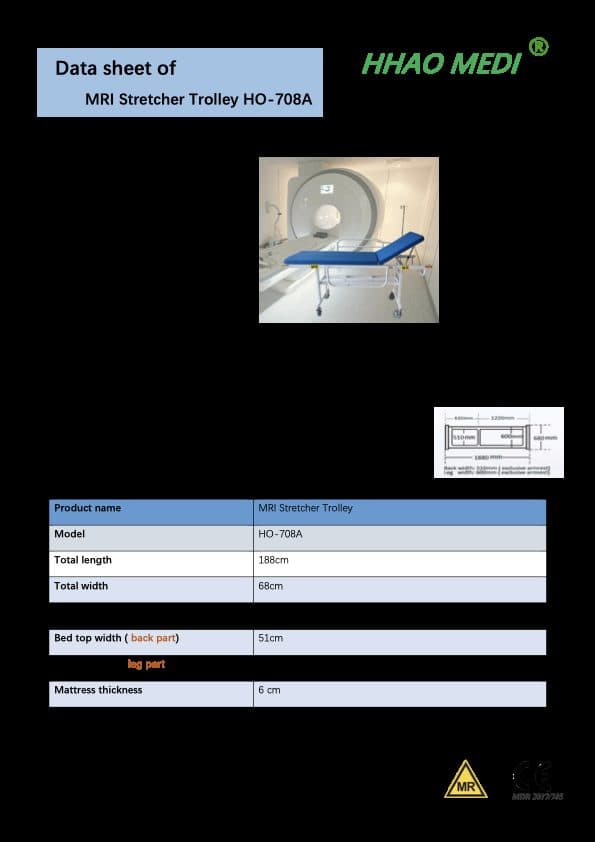 HO-708A aluminium MRI stretcher trolley